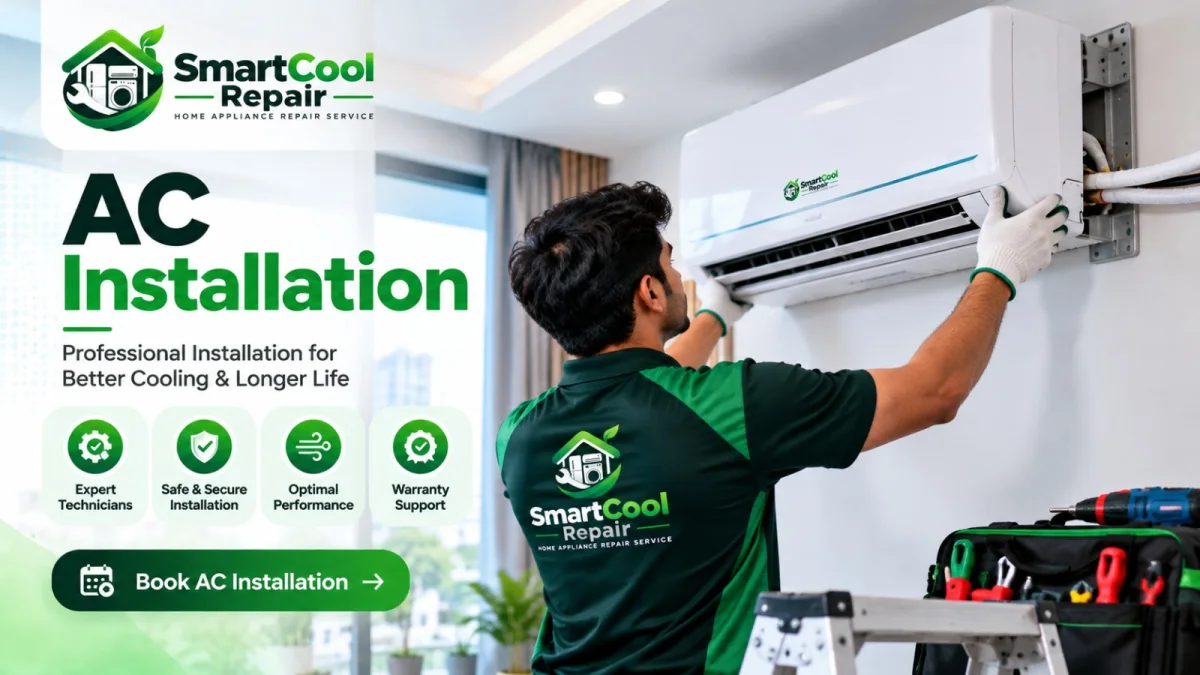 Technician installing an air conditioner