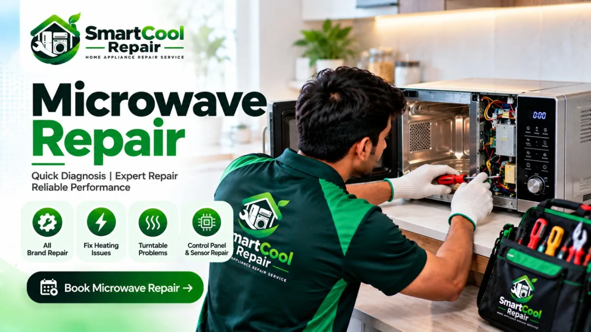 Microwave oven on kitchen counter